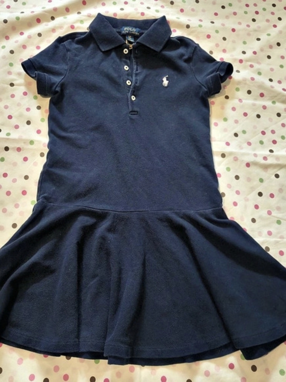Polo Ralph Lauren Girls Cotton Mesh Polo Dress Blue Size 7